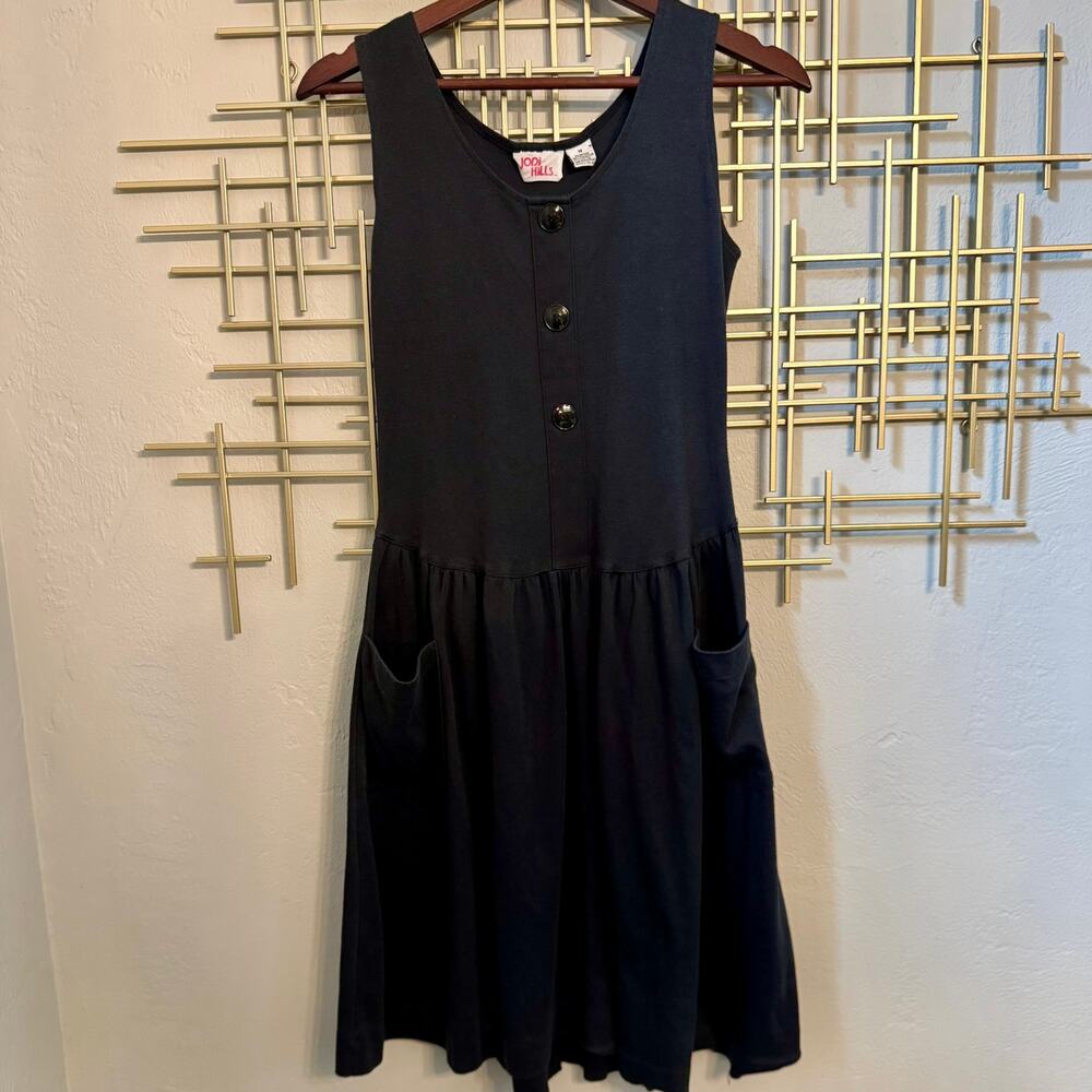 Vintage Jodi Hills Black Drop Waist Pocket Dress Medium